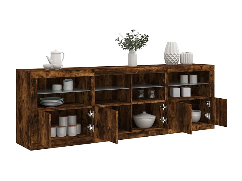Dressoir met LED-verlichting 202x37x67 cm gerookt eikenkleurig