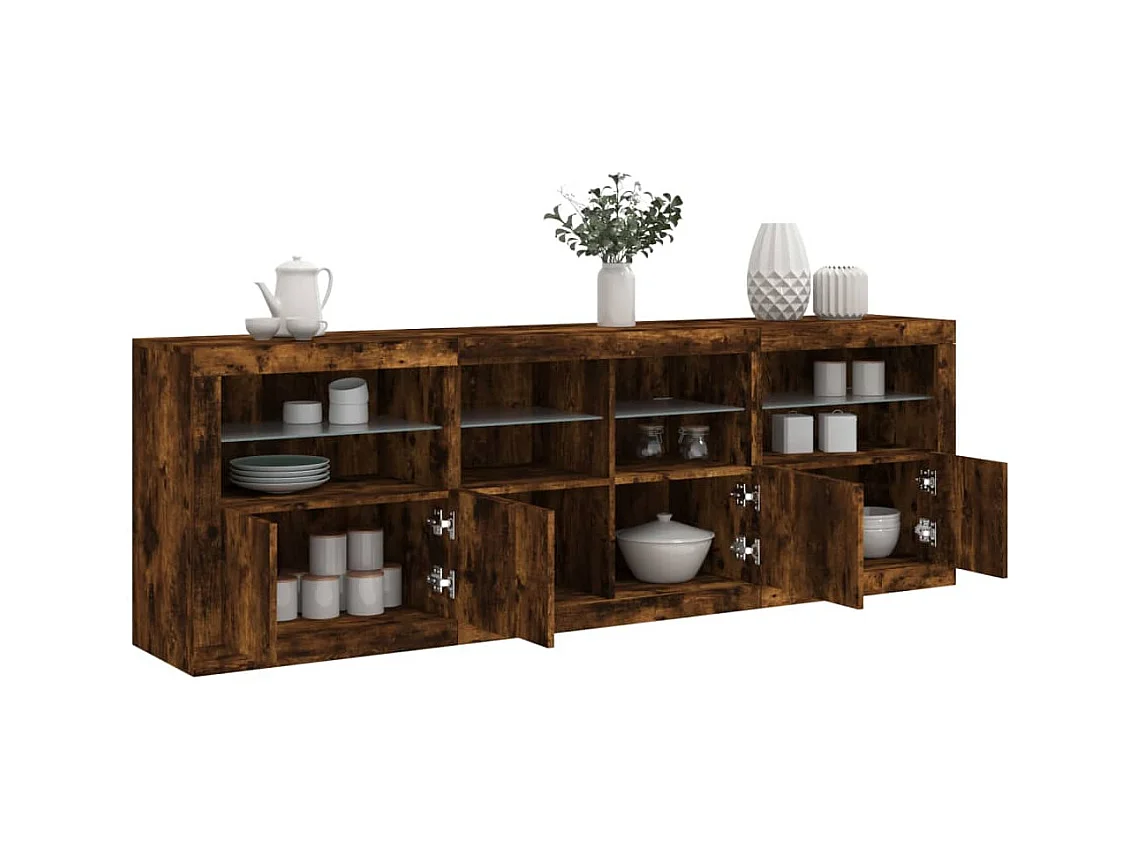 Buffet avec lumières LED chêne fumé 202x37x67 cm