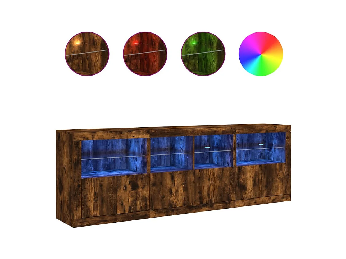 Buffet avec lumières LED chêne fumé 202x37x67 cm