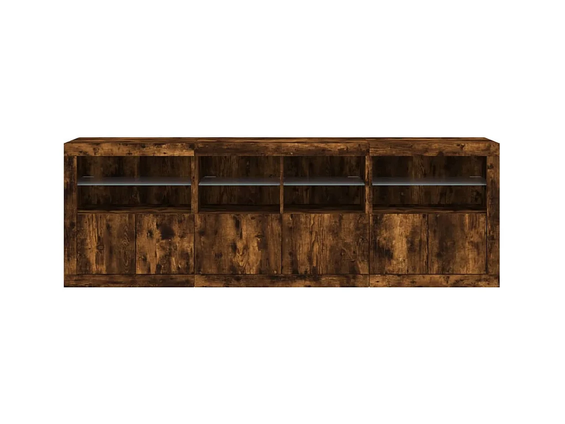 Buffet avec lumières LED chêne fumé 202x37x67 cm