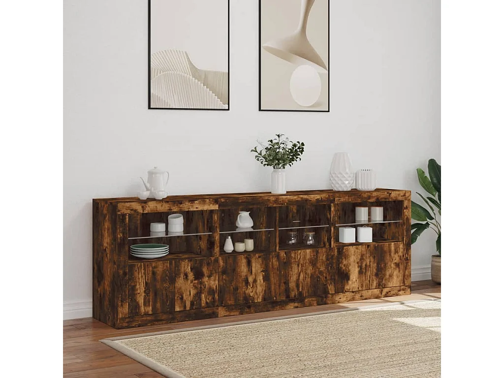 Sideboard mit LED-Leuchten Räuchereiche 202x37x67 cm