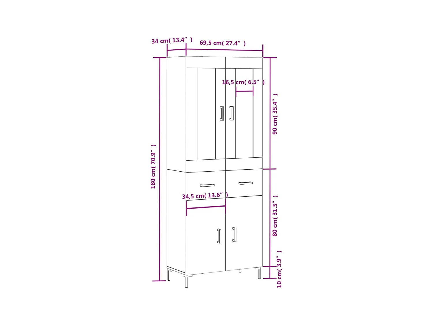Buffet haut Chêne sonoma 69,5x34x180 cm Bois d'ingénierie