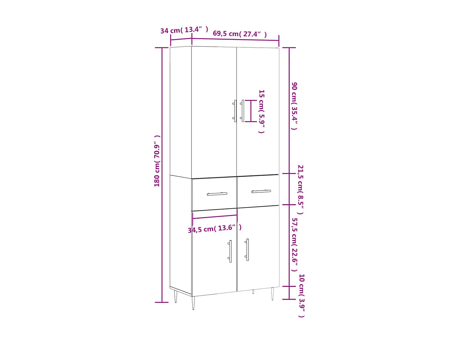 Buffet haut Chêne sonoma 69,5x34x180 cm Bois d'ingénierie