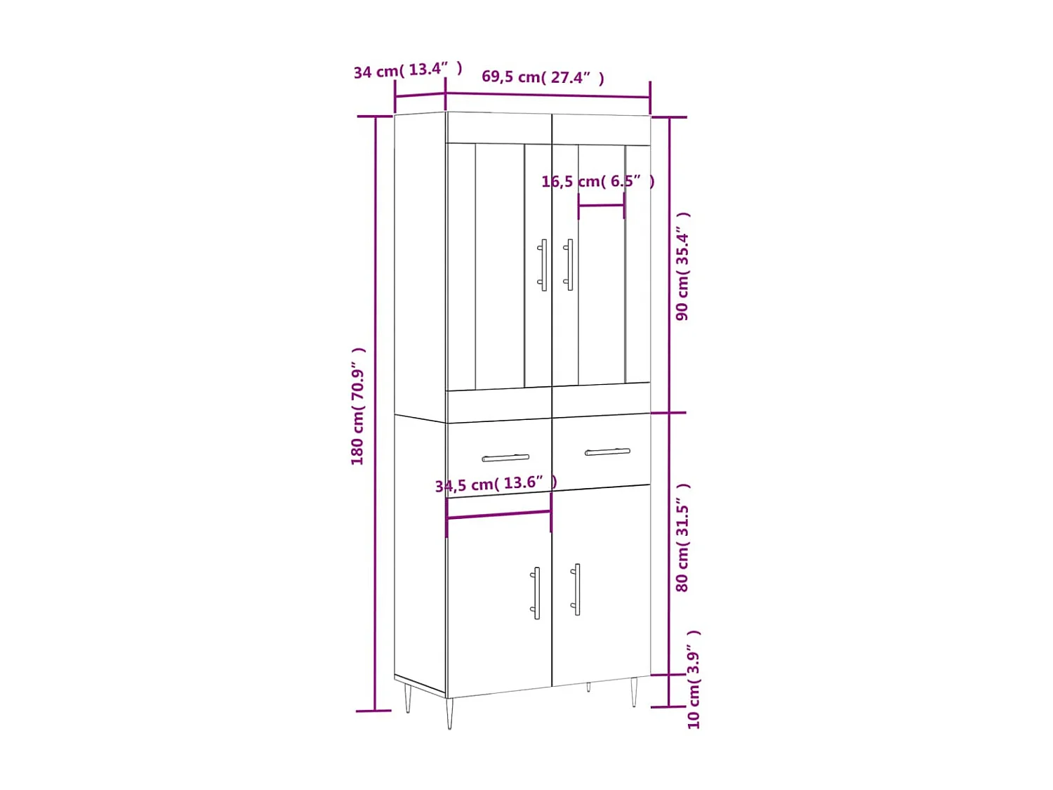Buffet haut Chêne sonoma 69,5x34x180 cm Bois d'ingénierie