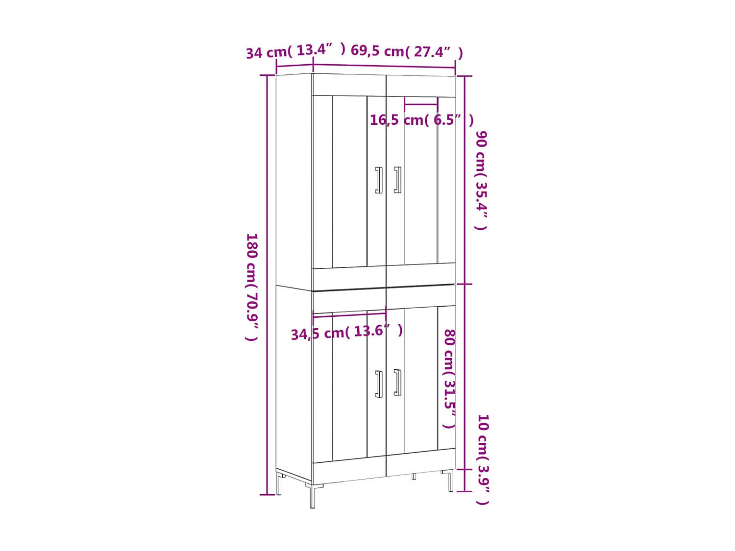 Highboard Sonoma-Eiche 69,5x34x180 cm Holzwerkstoff
