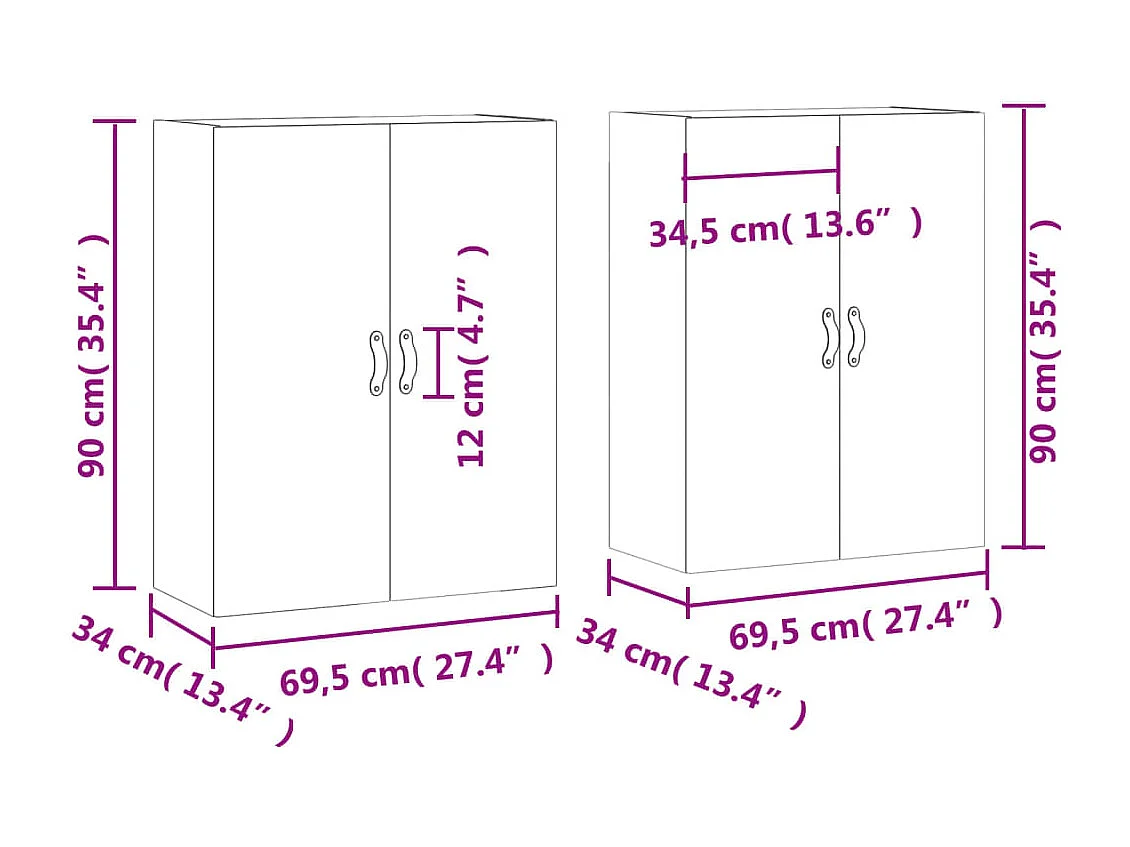 Armoires murales 2 pcs chêne fumé 69,5x34x90 cm