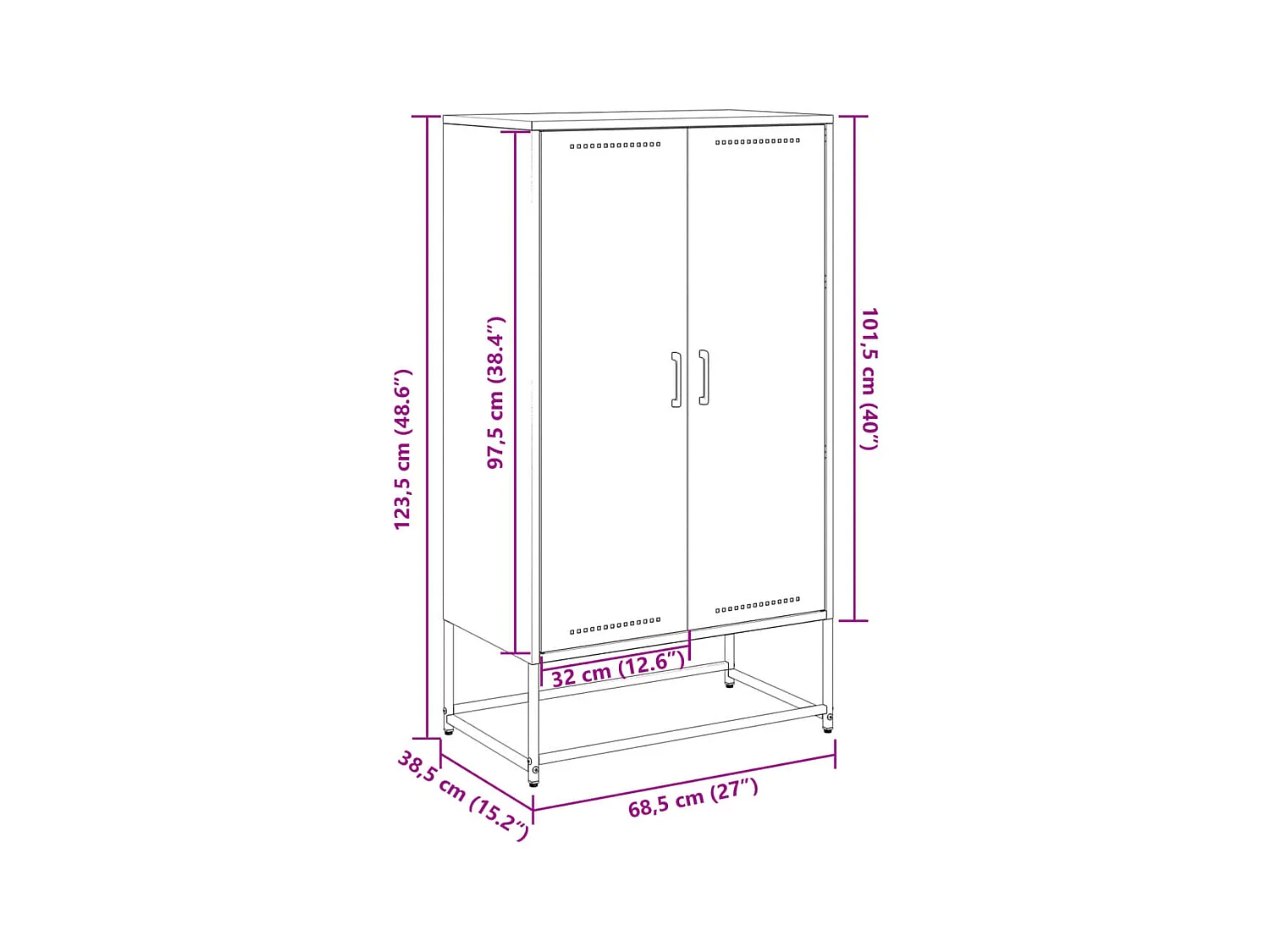 Hoge kast 68,5x38,5x123,5 cm staal roze
