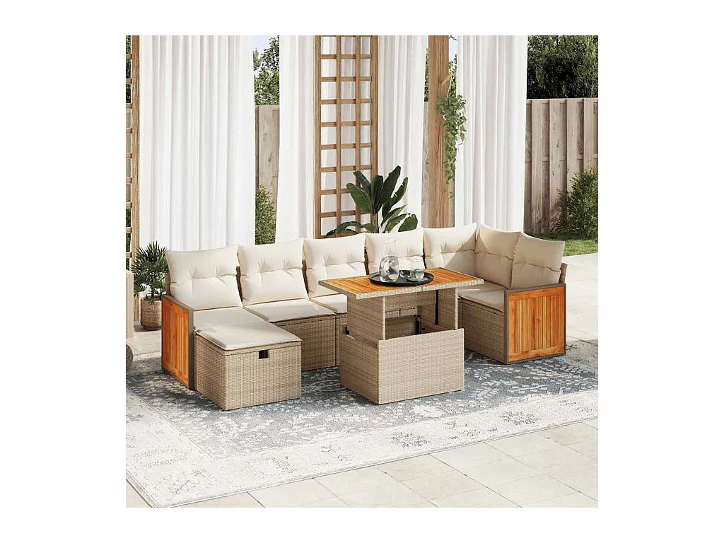 5-tlg. Garten-Sofagarnitur mit Kissen Beige Poly Rattan