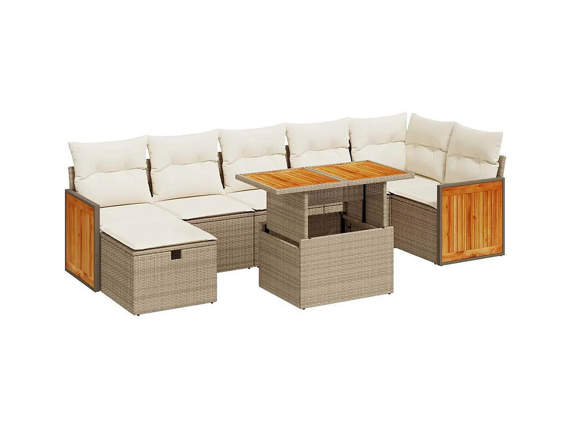 5-tlg. Garten-Sofagarnitur mit Kissen Beige Poly Rattan