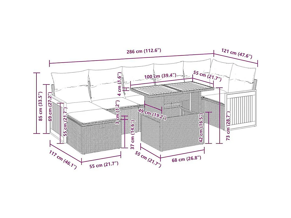 5-tlg. Garten-Sofagarnitur mit Kissen Beige Poly Rattan