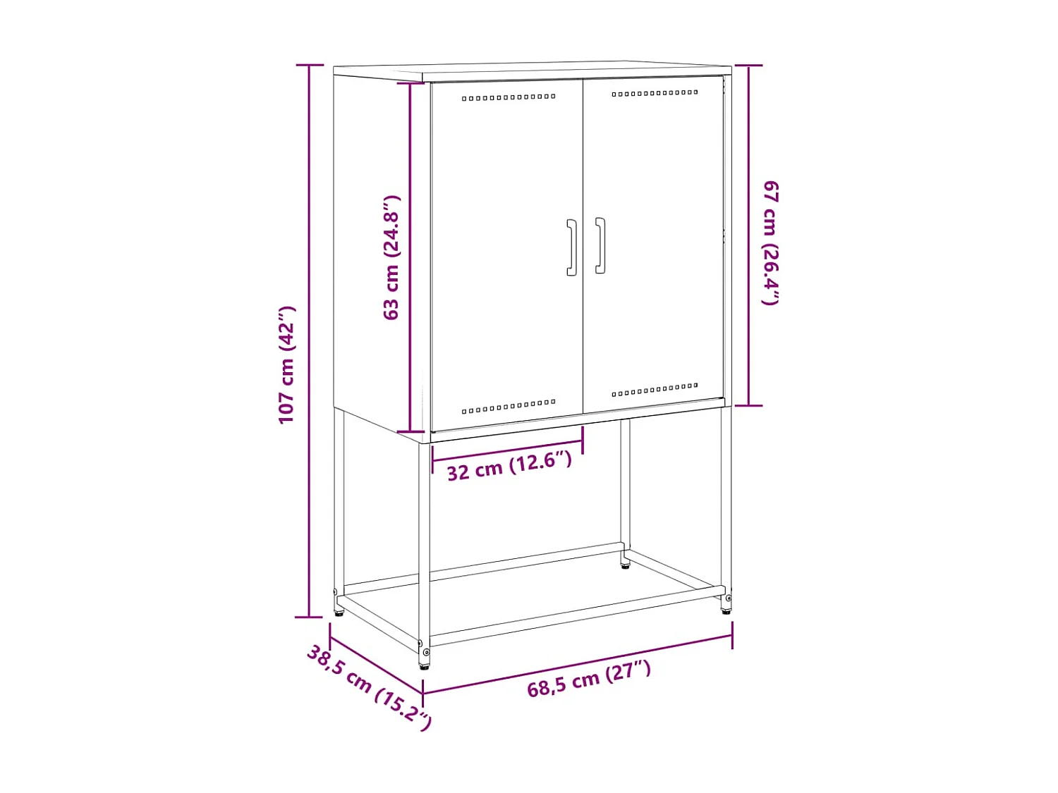Hoge kast 68,5x38,5x107 cm staal olijfgroen