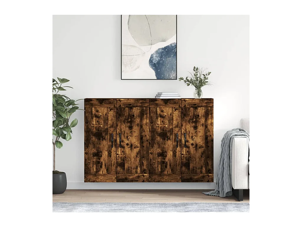 Armoires murales 2 pcs chêne fumé bois d'ingénierie