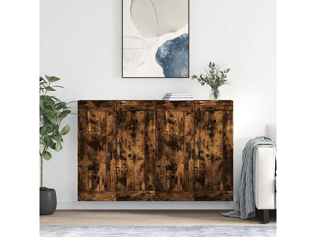 Armadietti a Parete 2 pz Rovere Fumo in Legno Multistrato