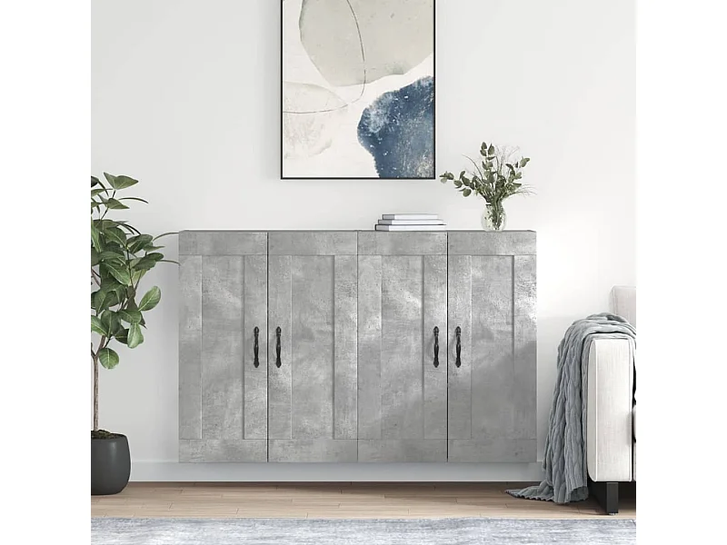 Armadietti a Parete 2 pz Grigio Cemento in Legno Multistrato