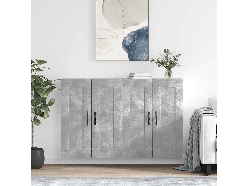 Armoires murales 2 pcs gris béton bois d'ingénierie
