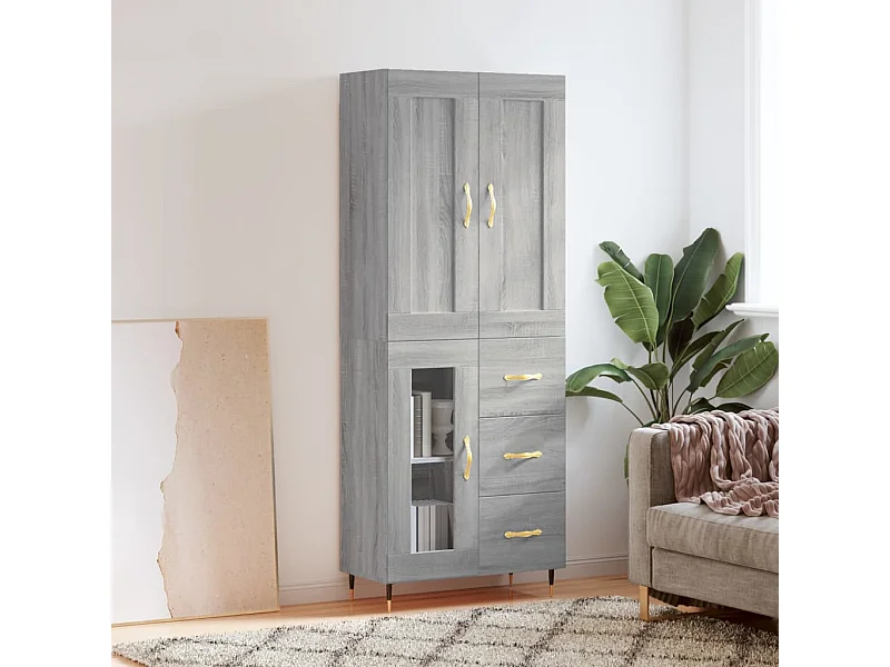 Highboard Grau Sonoma 69,5x34x180 cm Holzwerkstoff