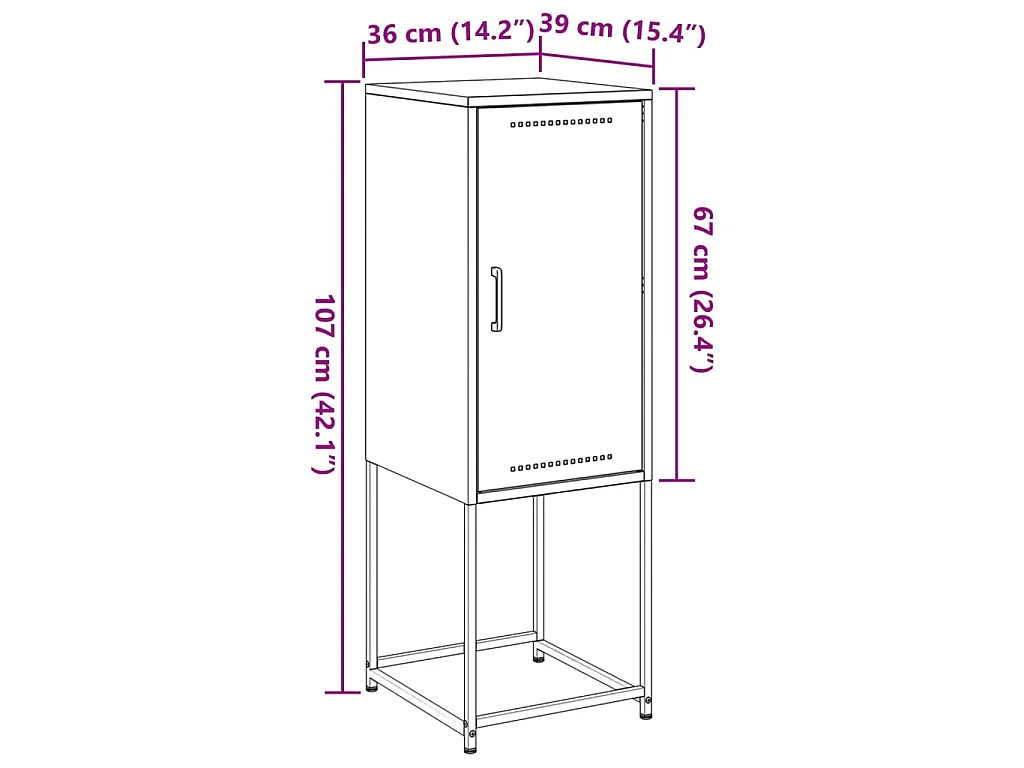 Hoge kast 36x39x107 cm staal zwart