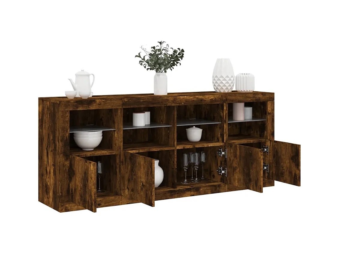 Buffet avec lumières LED chêne fumé 163x37x67 cm