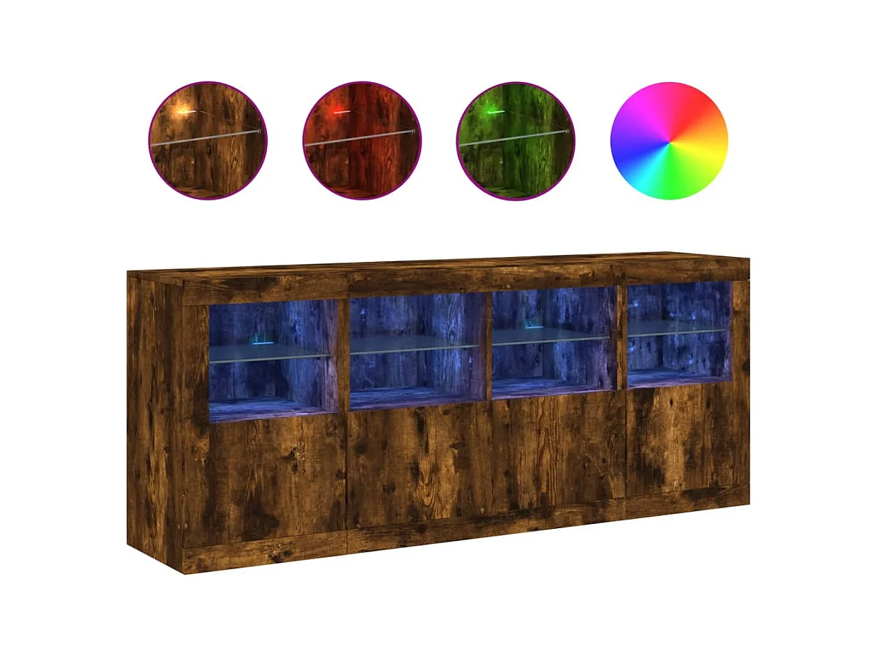 Buffet avec lumières LED chêne fumé 163x37x67 cm