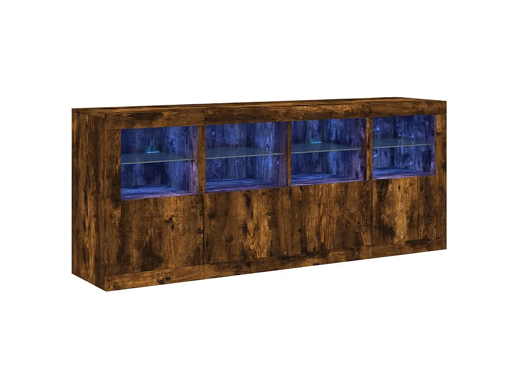 Buffet avec lumières LED chêne fumé 163x37x67 cm
