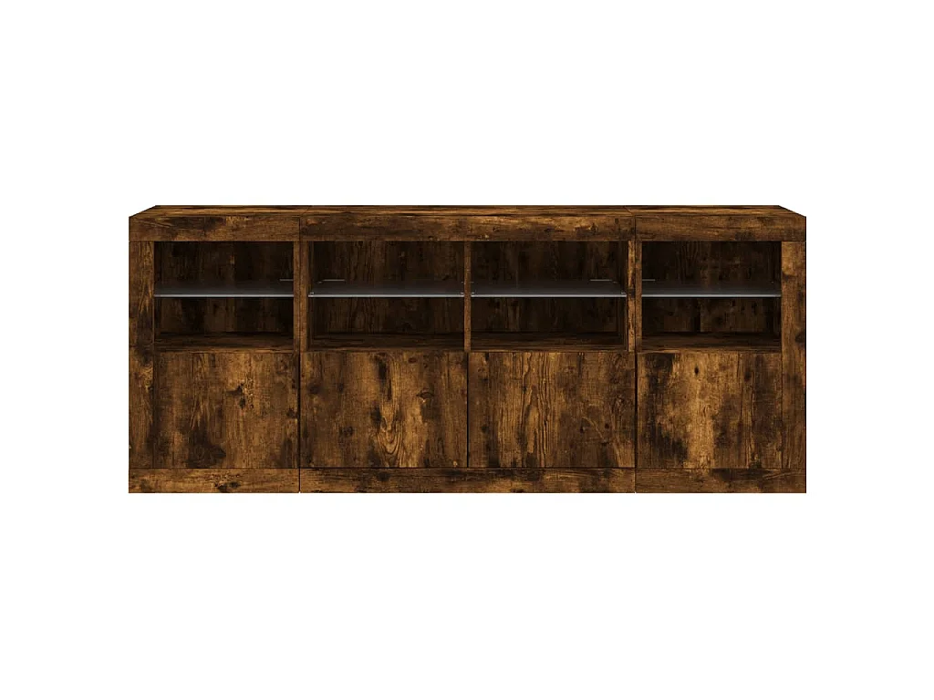Buffet avec lumières LED chêne fumé 163x37x67 cm