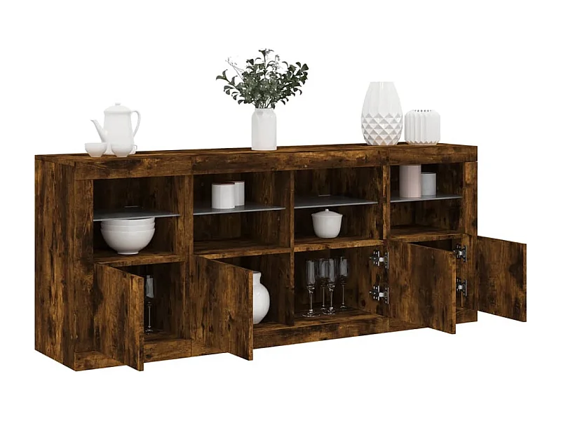 Dressoir met LED-verlichting 163x37x67 cm gerookt eikenkleurig