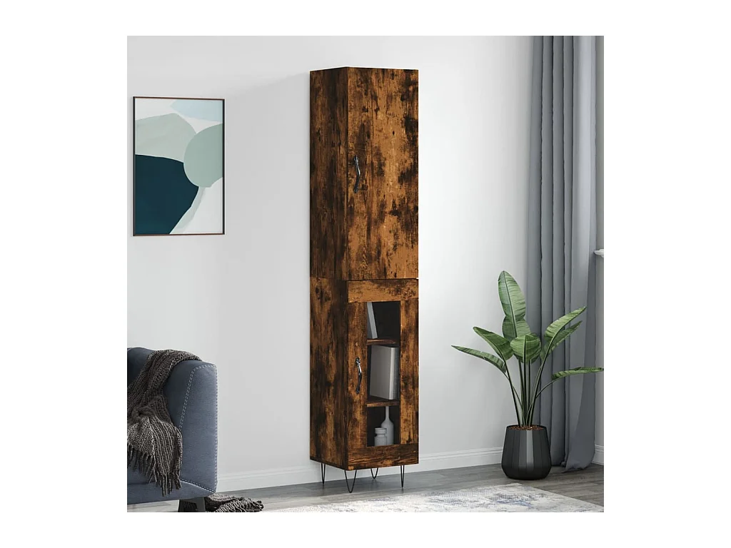 Buffet haut Chêne fumé 34,5x34x180 cm Bois d'ingénierie