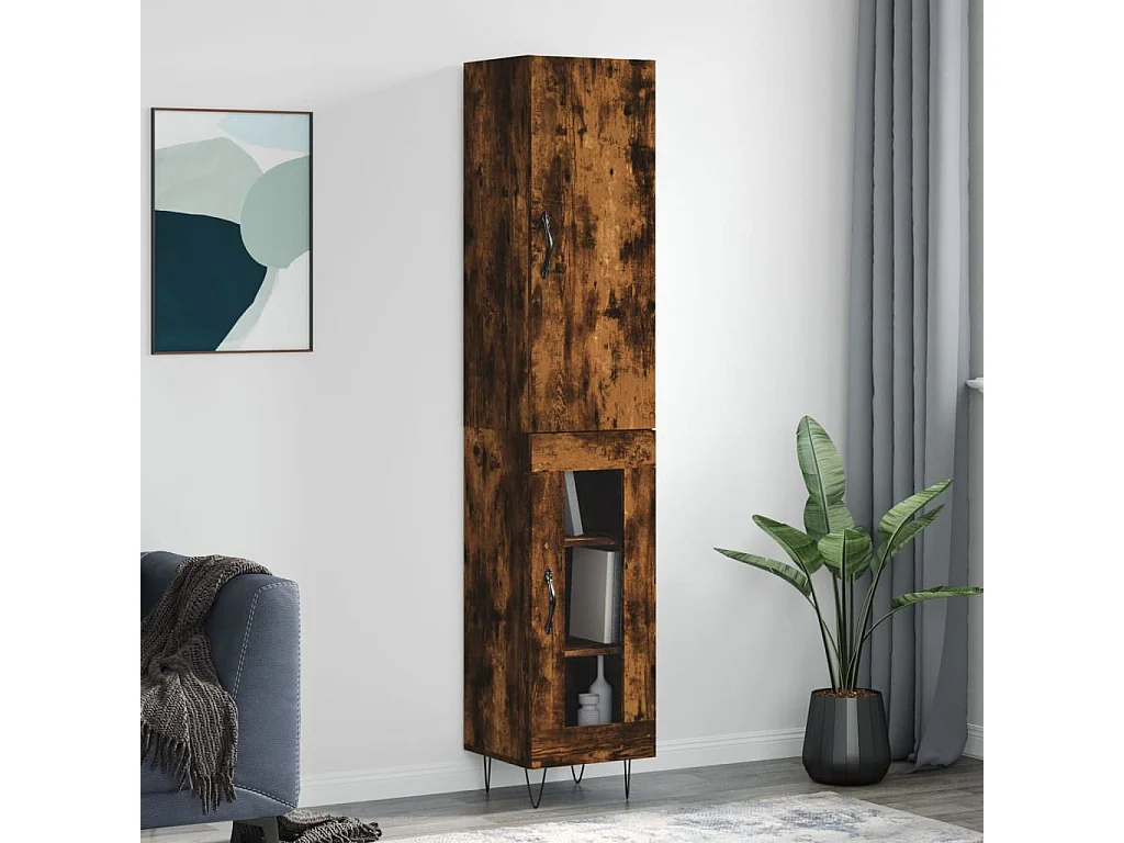 Buffet haut Chêne fumé 34,5x34x180 cm Bois d'ingénierie