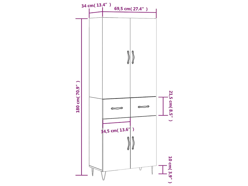 Highboard Betongrau 69,5x34x180 cm Holzwerkstoff
