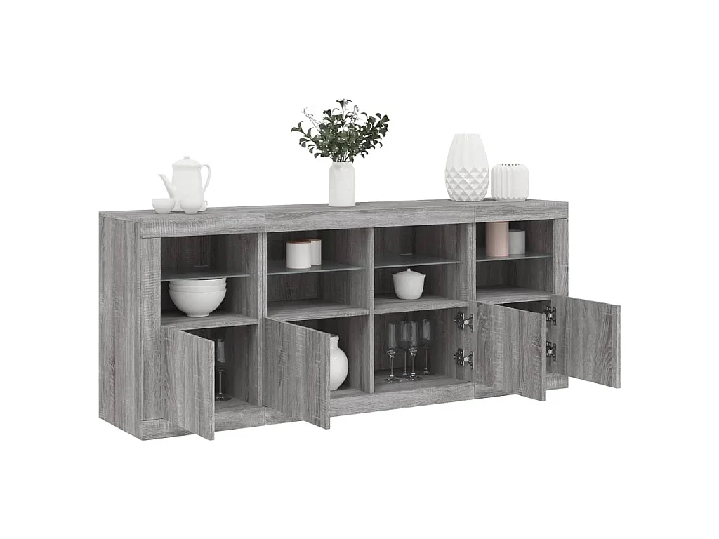 Credenza con Luci LED Grigio Sonoma 163x37x67 cm