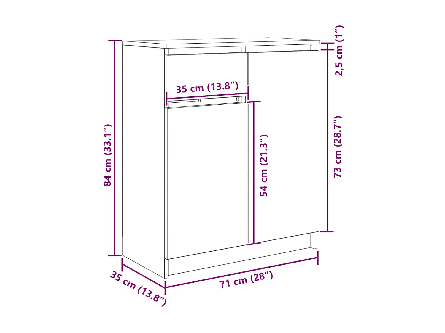 Buffet avec tiroir chêne artisanal 71x35x84 cm bois ingénierie
