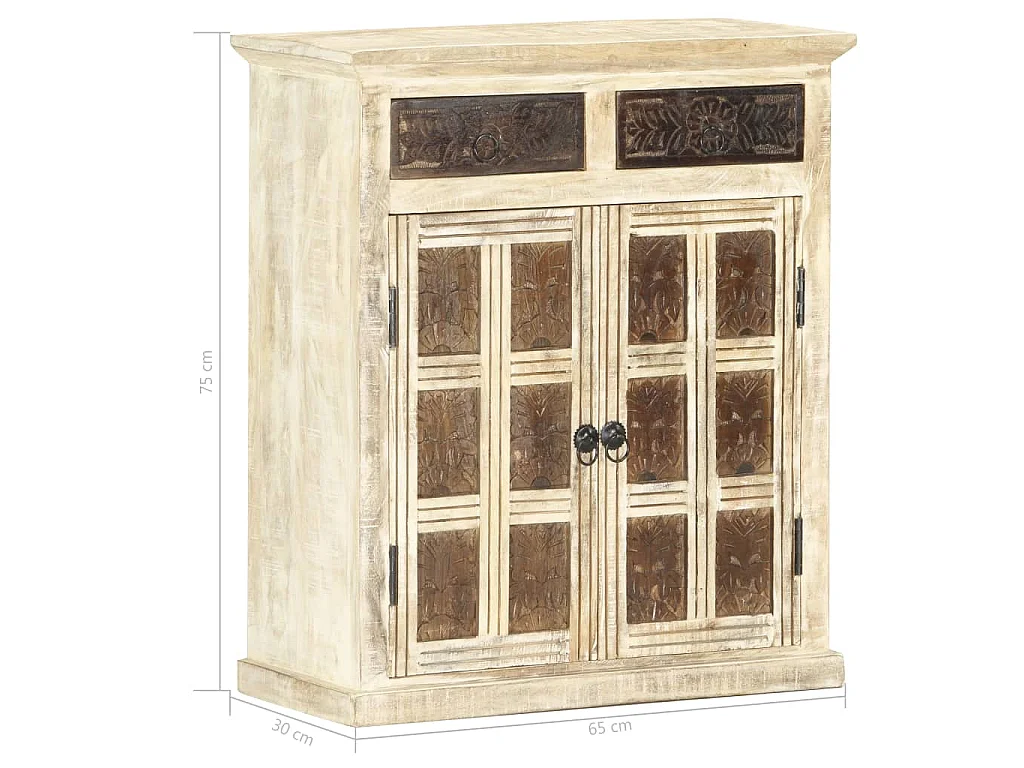 Buffet Blanc 65x30x75 cm Bois de manguier massif