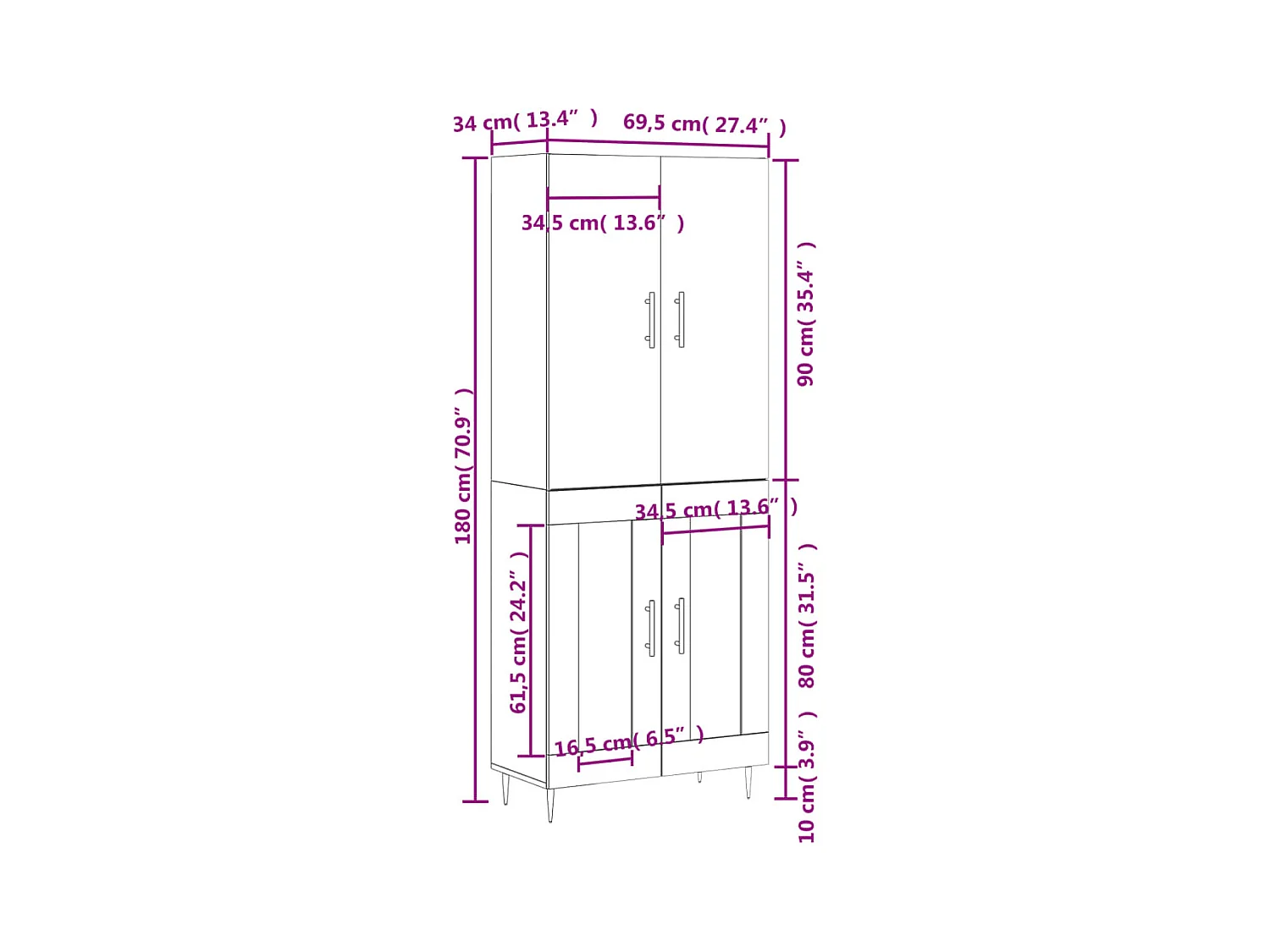 Buffet haut Chêne sonoma 69,5x34x180 cm Bois d'ingénierie