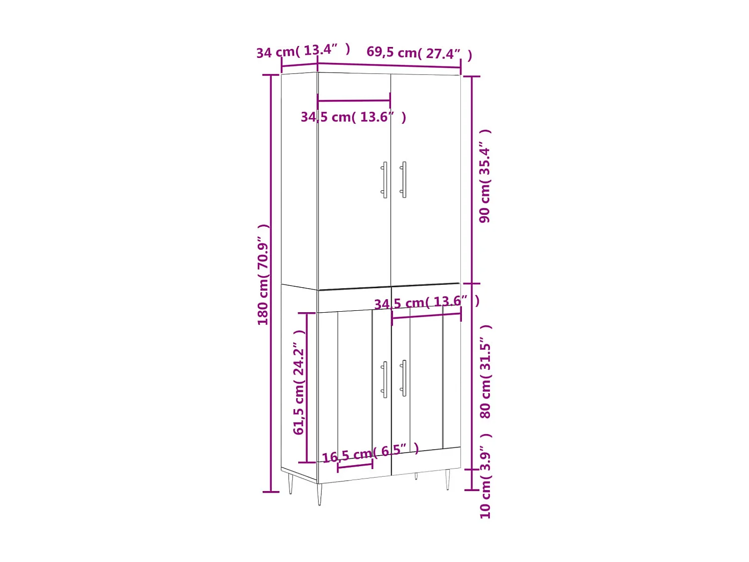 Buffet haut Chêne sonoma 69,5x34x180 cm Bois d'ingénierie