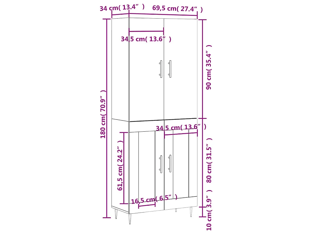 Buffet haut Chêne sonoma 69,5x34x180 cm Bois d'ingénierie