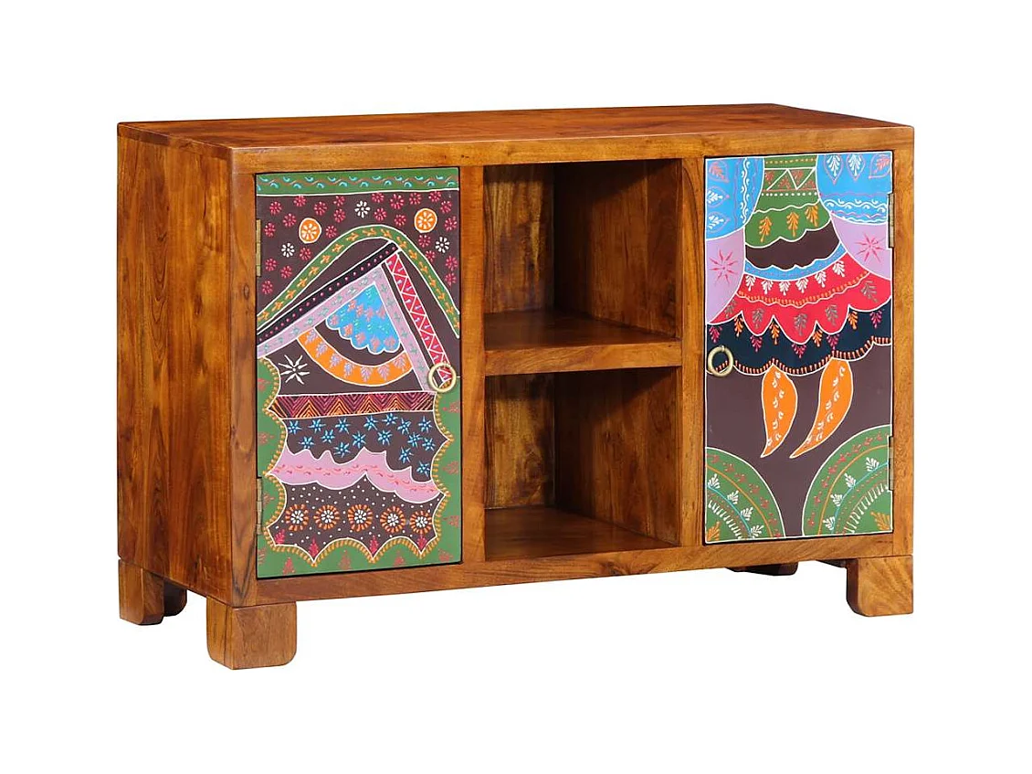 Credenza Multicolore 90x35x60 in Legno Massello di Acacia