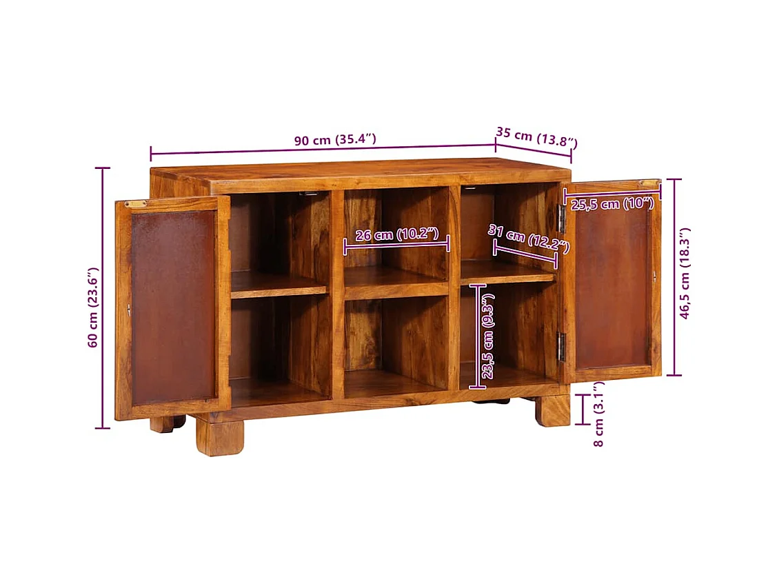 Credenza Multicolore 90x35x60 in Legno Massello di Acacia