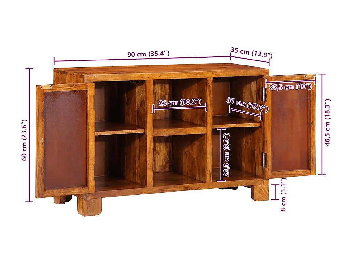 Buffet multicolore 90x35x60 bois massif d'acacia