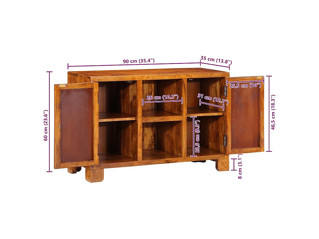 Buffet multicolore 90x35x60 bois massif d'acacia
