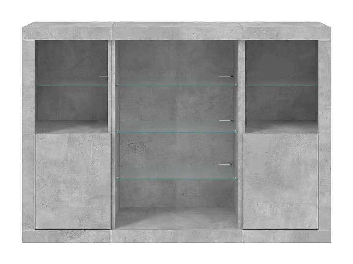Buffets avec lumières LED 3 pcs gris béton bois d'ingénierie