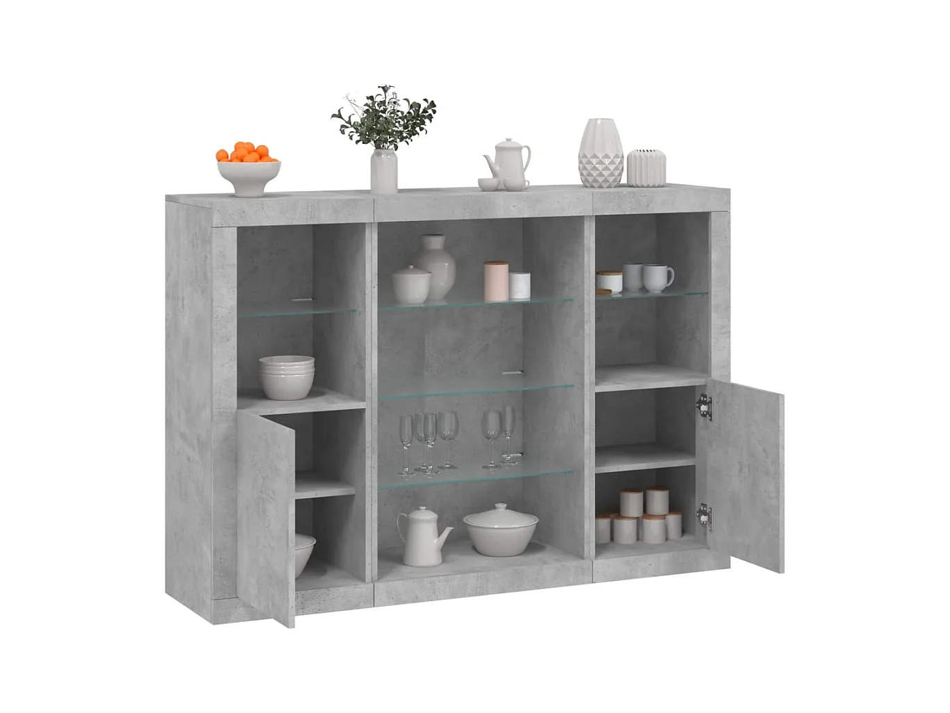 Buffets avec lumières LED 3 pcs gris béton bois d'ingénierie