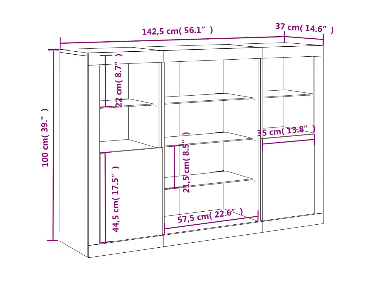 Sideboards mit LED-Leuchten 3 Stk. Betongrau Holzwerkstoff