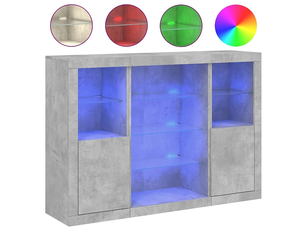 Credenze con Luci LED 3 pz Grigio Cemento in Legno Multistrato