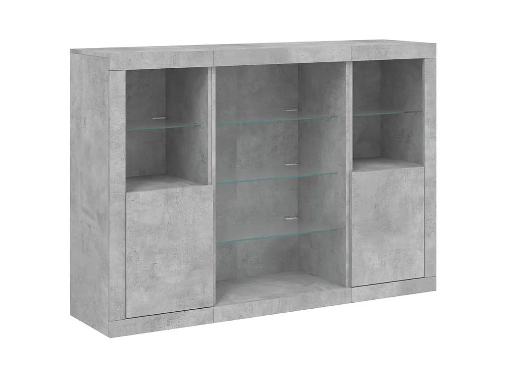 Credenze con Luci LED 3 pz Grigio Cemento in Legno Multistrato