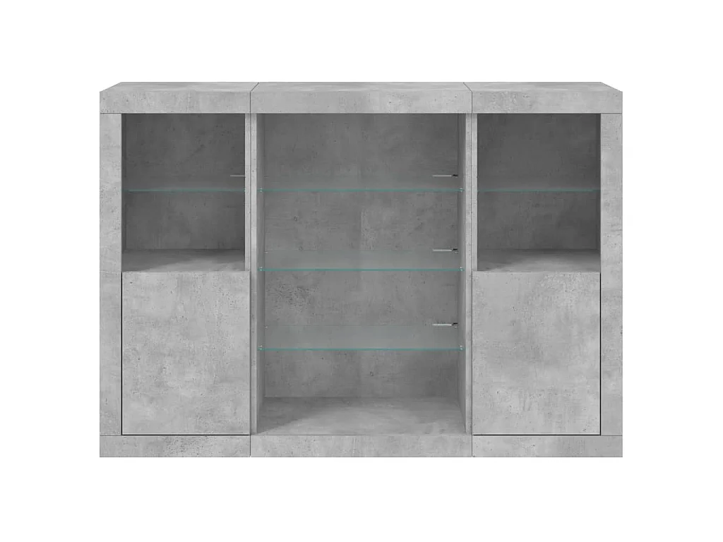 Credenze con Luci LED 3 pz Grigio Cemento in Legno Multistrato