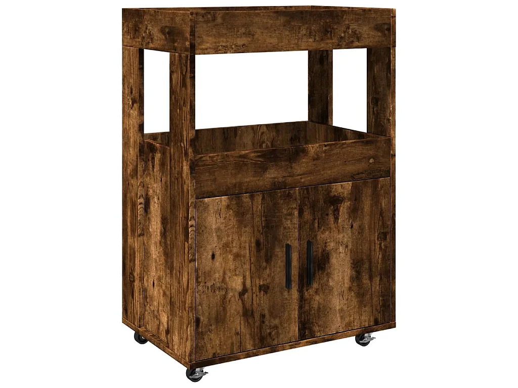 Chariot de bar chêne fumé 60x39,5x89 cm bois d'ingénierie