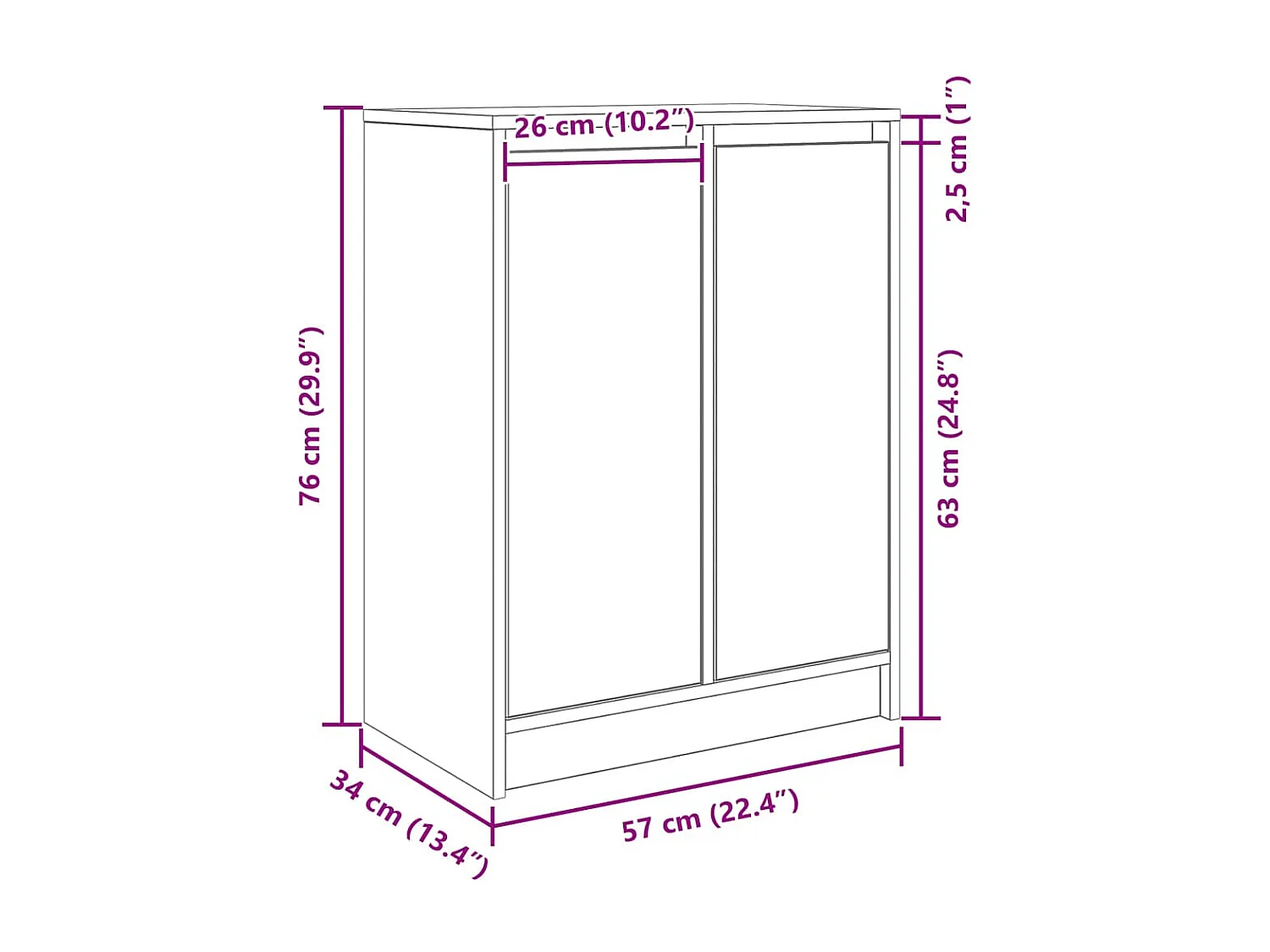 Dressoir 57x34x76 cm bewerkt hout bruin eikenkleurig