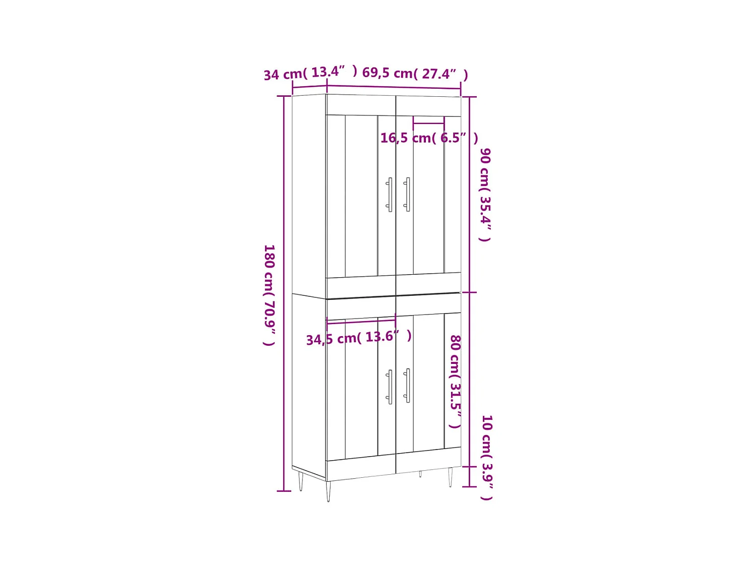 Buffet haut Chêne sonoma 69,5x34x180 cm Bois d'ingénierie