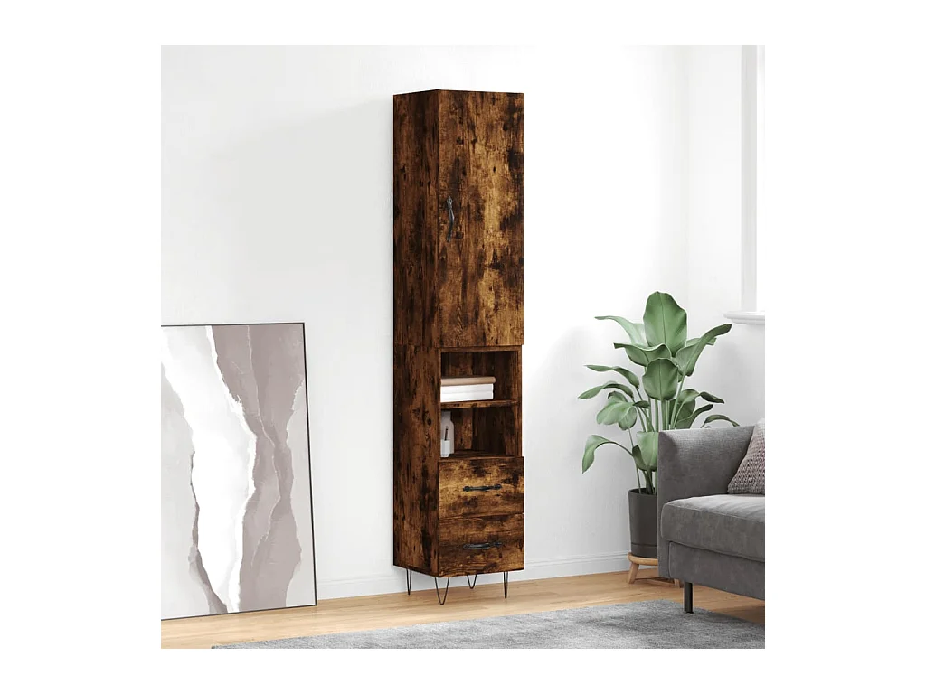 Buffet haut Chêne fumé 34,5x34x180 cm Bois d'ingénierie