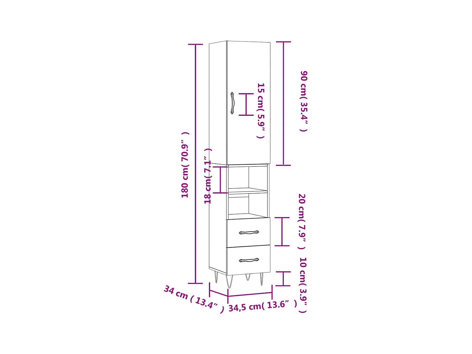 Buffet haut Chêne fumé 34,5x34x180 cm Bois d'ingénierie